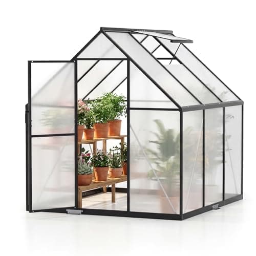 Image of COSTWAY Polycarbonate Greenhouse, Large Walk-in Green House with Adjustable Roof Vent & Lockable Door, Outdoor Aluminum Frame Warm Grow House for Garden Backyard Patio (6 x 6 FT)