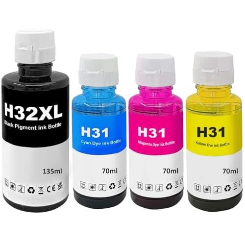 Image of SHUOLEI 31 32XL Ink Compatible with HP 31 32XL Ink Bottle Multipack for 7305 7005 7605 570 555 655 559 455 315 319 519 5105 7605 7306 7006 (4-Pack - Black/Cyan/Magenta/Yellow)