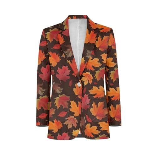 Image of NRBEAWD - Men's Long Sleeve Jacket Casual Sport Jacket Business Dress One Button Pocket S-5XL, Maple Leaf Print, G