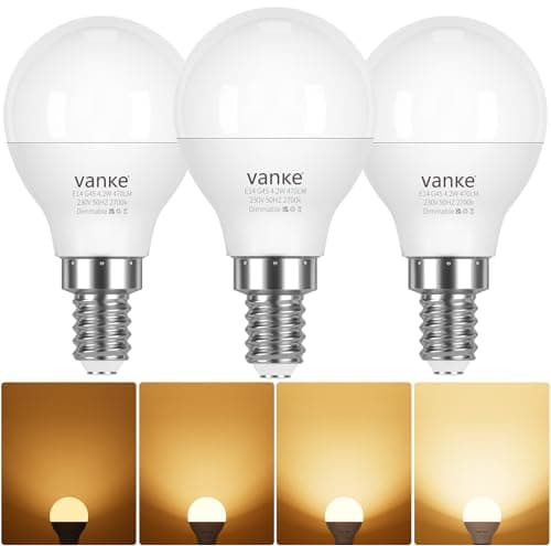 Image of Vanke E14 Dimmable Bulb, Warm White 2700K, 4.2W (40 Watts Equivalent), SES Small Screw Light Bulb, 470 Lumen LED Golf Ball Bulbs, Pack of 3