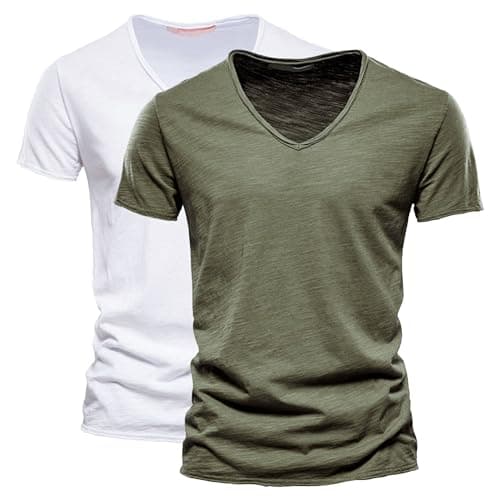 Image of Men's Round Neck Cotton Short Sleeve 2 Pack T-Shirts V-Neck Wide 3 T Shirts Casual Sport, Color 1-2pc, S