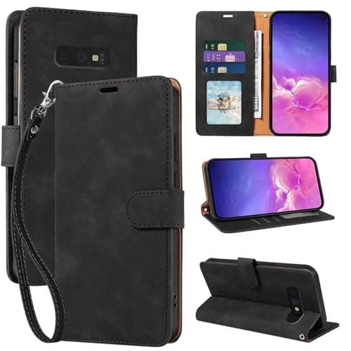 Image of GOTOURED for Samsung S10e Phone Case Wallet Cover, [RFID Blocking 3 Card Slots] [Wrist Strap] [Kickstand] Magnetic Shockproof Protective Leather Flip Cases for Galaxy S10e (Black)