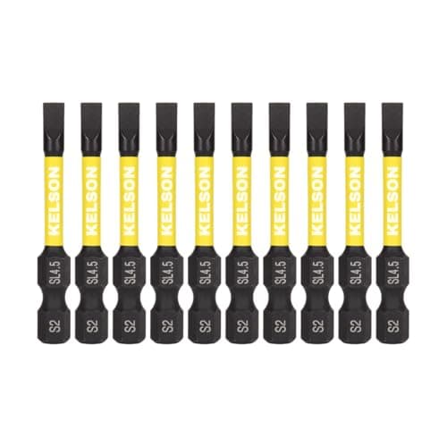 Image of 10 x KELSON 4.5mm Flat-Head 50mm Impact Rated Screwdriver Bits Slotted Slot SL4.5 1/4" Universal