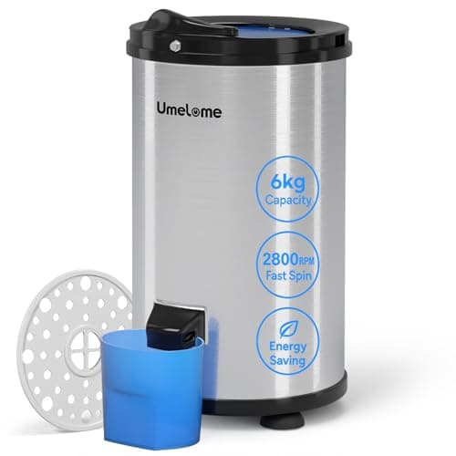Image of Spin Dryer 6kg by Umelome, Energy&Power Saving Spinner 2800 RPM Clothes Dryer, Energy Efficiency Class: A+++, Gravity Drain dryer, Silvery [Energy Class A+++]