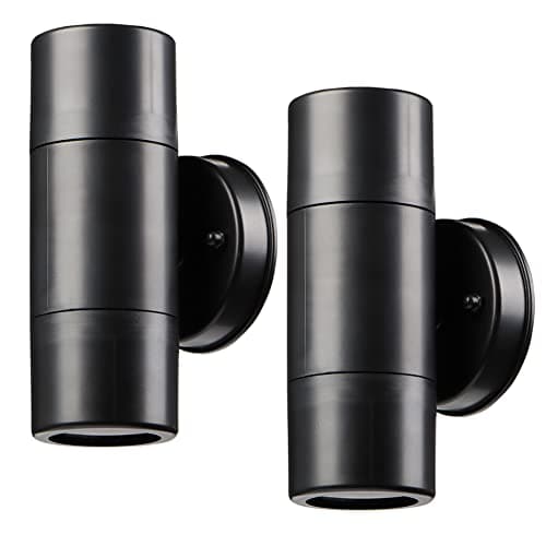 Image of LASIDE Outdoor Wall Lights Pack of 2, Black Max 7W GU10 Up Down Outside Wall Lights Electric, IP44 Waterproof Plastic Garden Wall Light Mains Powered for Patio, Terrace, Garden, Balcony, Porch Garage