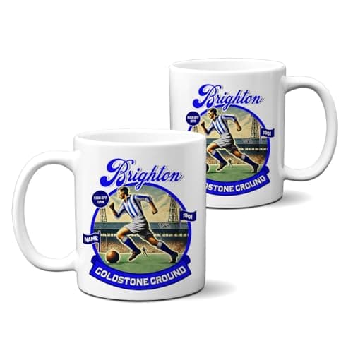 Image of KRAFTYGIFTS Personalised Brighton Mug Nostalgia Football Fan Cup Retro Vintage Tea Coffee Fathers Day Gift for Him NFM11