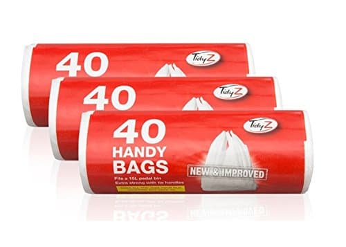 Image of Tidyz 3 Packs Of 40 White Plastic Disposable Pedal Bin Liners - Fits 15L Bin - Extra Strong Tie Handle - 120 Bags In Total