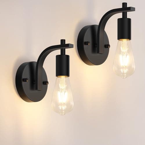 Image of Gbood 2 Pack Black Industrial Wall Lights, Vintage E27 Wall Lamps, Wall Sconce Lights Metal for Bedroom Living Room Kitchen Hallway (E27 Socket, Bulb Not Included)