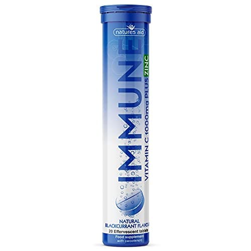 Image of Natures Aid Immune Effervescent 20 Tablets – Supports Immune Health & Energy – Vitamin C 1000mg & Zinc - High Strength Fizzy Supplement – Blackcurrant Flavour – Vegan, Gluten Free, Non-GMO
