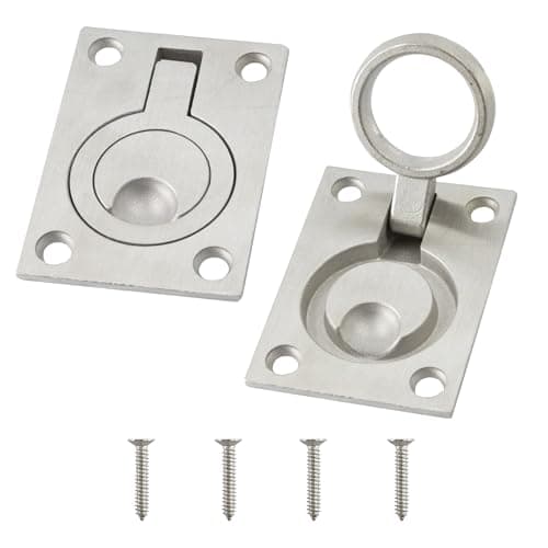Image of Adyoney 2Pcs 304 Stainless Steel 2.56" x 1.81" Square Boat Hatch Latch Cabinet Flush Mount Lifting Ring Pull Handles, Marine Floor Buckle, Marine Yacht Drawer Door Handle