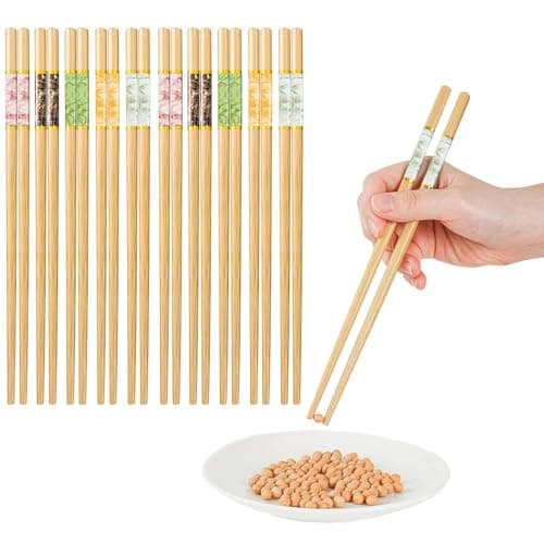 Image of 10 Pairs Reusable Chopsticks - Dishwasher Safe 24cm (9.5") Natural Bamboo Chopsticks, 5 Colour Coded for Personal Use - Ideal for Sushi, Noodles & Asian Cuisine