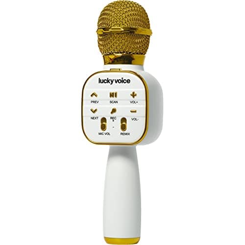 Image of Lucky Voice Wireless Bluetooth Karaoke Microphone w/Built-in Speaker, Gold, Portable Mini Karaoke Machine for Adults & Kids - Echo & Voice Changer - 10,000 Songs Free Access