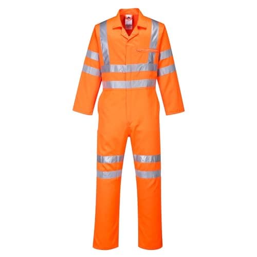 Image of Portwest RT42 Hi-Vis Heavyweight Polycotton Coverall with Pockets - Reflective High Viz Outdoor Safety Boiler Suit Workwear Overalls, Orange Tall, XL