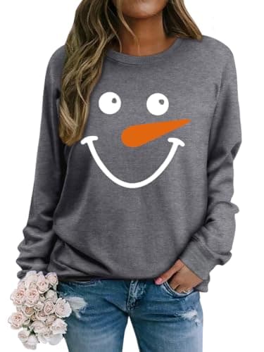 Image of WIEIYM Womens Jumper Ladies Causal Crewneck Funny Sweatshirt Christmas Jumpers for Women Xmas Ugly Long Sleeve Shirt Top Unisex Pullover with Snowman Graphic Grey