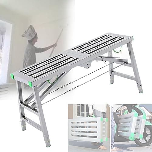 Image of DOZPAL Folding Scaffolding Portable Work Platform Scaffolding Equipment with 2 Climbing Pedal and 5-Gear Adjustable Height For Home Improvement, Maintenance Work,C-200×40cm