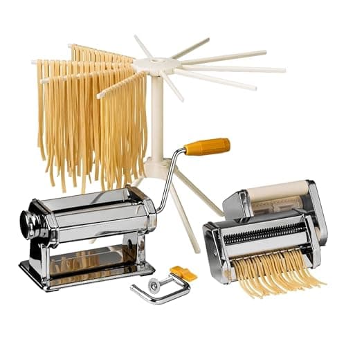 Image of Premier Housewares Versatile Steel Chrome Multi Pasta Maker and Dryer Set | Robust Kitchen Accessory | Durable Convenient Pasta Maker For House Parties | Sleek Pasta Maker Set