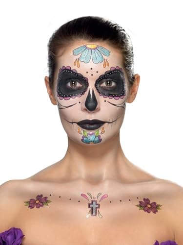 Image of Smiffys Make-Up FX, Day of the Dead Kit, Aqua, Mul Transfer, Face Paints, Gems, Crayon & Applicators, Cosmetics and Disguises Fancy Dress, Halloween Dress Up Cosmetics & Disguises.