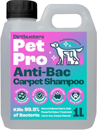 Image of Dirtbusters Pet Pro Antibacterial Carpet Cleaner Shampoo (1L) Formula Kills 99.99% of Bacteria – Removes Pet Odours, Urine & Stains – Safe On Wool, Professional Carpet Cleaning Solution