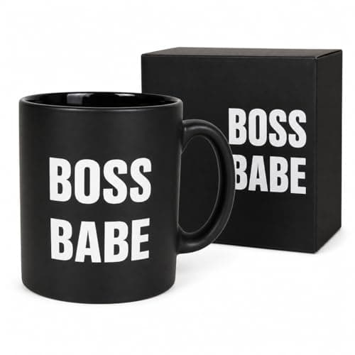 Image of JRose Collections Boss Babe Mug 625ml Large Ceramic Coffee Cup, Engraved Double Sided, Matte Black Statement Mug with Gift Box, Big Tea Cup for Women Office Home Use