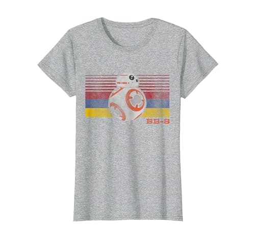 Image of Star Wars BB-8 Retro Stripes Episode 7 Graphic T-Shirt T-Shirt, Women, Heather Grey, XX-Large