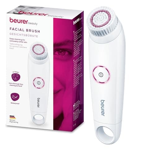 Image of Beurer FC 45 Electric Facial Cleansing Brush, deep pore cleansing for visibly soft and radiant skin, 2-speed rotation, suitable for all skin types, waterproof, white