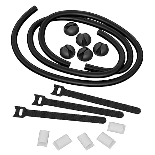 Image of D-Line Cable Tidy Kit, 4-in-1 Cable Management Set, Desk, TV, Gaming Setup Wire Organiser - Includes: 2X Cable Sleeves (1m), 5X Cable Clips, 3X Reusable Cable Ties, 5X Cable Bases