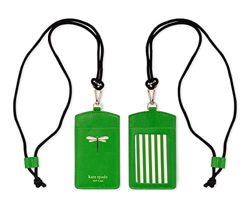 Image of Kate Spade New York ID Badge Holder with Lanyard, Vegan Leather Slim Card Wallet, Name Tag Case for Work, School, or Travel, Dragonfly Flight