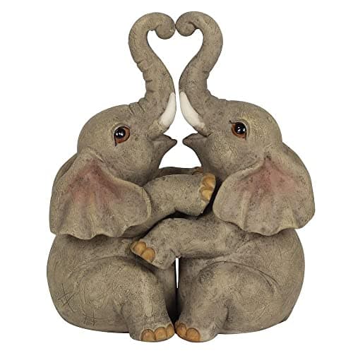 Image of Adorable Grey Resin Embrace Elephant Couple Ornament - 12cm x 10cm (1 Pc.) - Charming Rustic Design, Durable Handcrafted Decor, Nature-inspired Gift - Ideal for Home Accessory