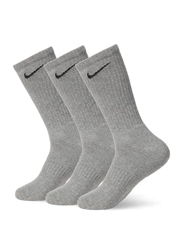 Image of Nike Unisex Everyday Csh Crw 3Pr 132 Socks, Carbon Heather/Black, SX7664-064, M