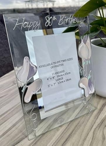 Image of 80th Birthday Gift Photo Frame (Port) Standard 4" x 6" Sweet Pea