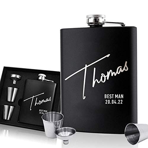 Image of EDSG Personalised Hip Flask | Engraved Stainless Steel Whisky Flask 6oz Pocket Flask | Custom Gift for Best Man Groomsman Father Wedding Birthday Christmas | Hand Finished in UK (Name)