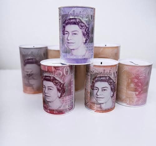 Image of Sterling Coin & Cash Money Tin – Metal Piggy Bank Savings Box for Kids & Adults, Birthday, Holiday & Christmas Money (Random Colour)