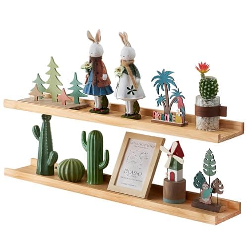 Image of OAKERLAND 2Pcs Wooden Floating Shelves for Wall, 90cm Pine Picture Ledge Shelf Wall Mounted Pine Display Shelf for Home,Office,Bedroom,Living Room,Bathroom,Kitchen