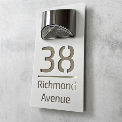 Image of House Numbers Plaques With Solar Light House Numbers Door Signs Personalised Door Number For Wall Name Outside (White and Mirror Silver)