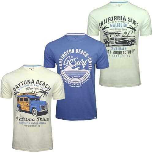 Image of Xact Men's 3-Pack Printed Crew Neck T-Shirt, 100% Cotton, Short Sleeve (3-Pack - Surf - Mint/Dutch Blue/Mrshml) XXL