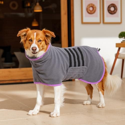 Image of HezzLuv Microfiber Dog Drying Coat – Super Absorbent & Quick-Drying Dog Robe – Adjustable Fit for Medium to Large Dogs – Ideal for Bath, Swim & Wet Walks(Purple, L)