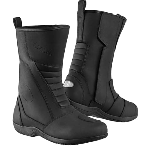 Image of Lima BikerWear Mens Motorcycle Shoes Waterproof windproof leather boots for riders protective gear for men CE approved touring (Black, UK 9, UK Footwear Size System, Adult, Men, Numeric, Medium, 9)