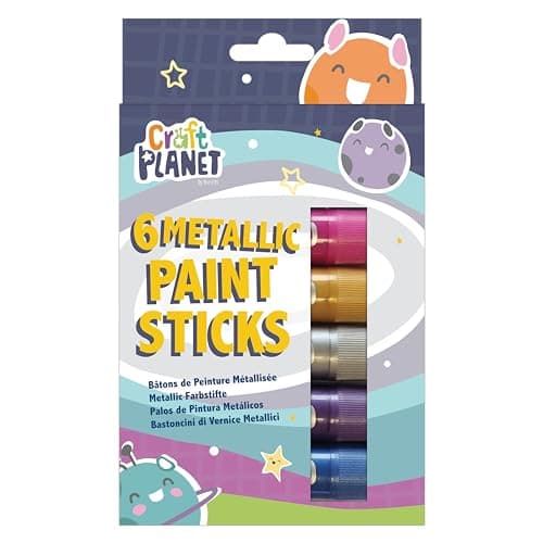 Image of Craft Planet Metallic Paint Pens - 6 Kids Washable Paint Sticks - Assorted Metallic Colours - Perfect for Kids, Toddlers, Baby - Finger Painting, Poster Art, Handprints, Crafts & Window Art
