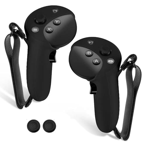 Image of Geekria VR Silicone Controller Cover Compatible with Meta Quest Pro, Anti-Throw Handle Sleeve Gaming Accessories, Adjustable Wrist Knuckle, Thumb Caps (Black, 1 Pair)