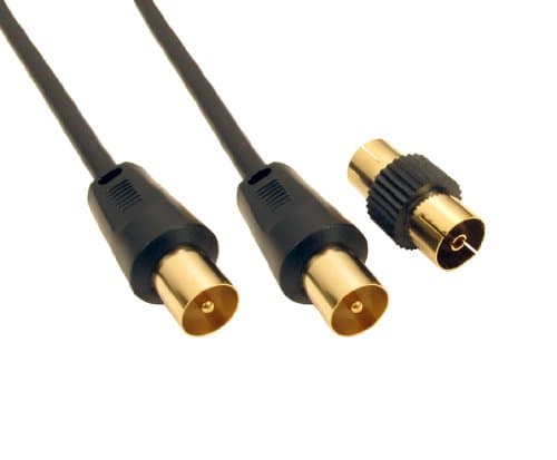 Image of 1.5m Black Coaxial TV/AV Aerial Cable Male to Male and Coupler From Different Lengths 0.5m/1m/1.8m/2m/3m/5m/10m/20m/30m/40m/50m - By Guilty Gadgets