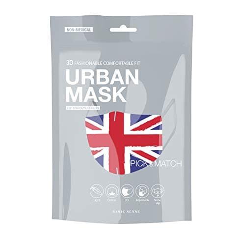 Image of Basic Sense 100% Cotton Washable Reusable Skin Friendly Plain Face Coverings Masks (UK Flag)