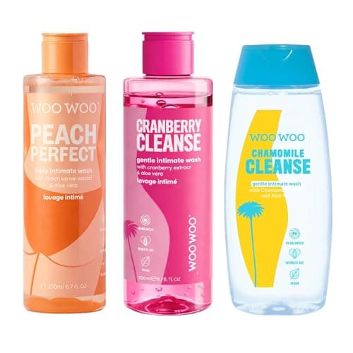 Image of WooWoo Intimate Body Wash Bundle - Peach Perfect, Cranberry Cleanse & Chamomile Cleanse - pH Balanced, Vegan & Gentle Daily Body Wash with Aloe Vera for Sensitive Skin - 3 x 200ml