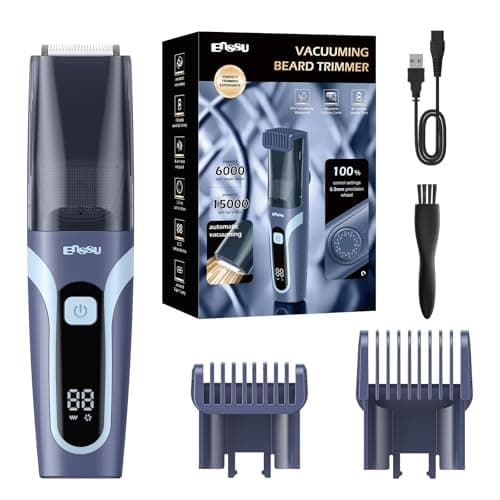 Image of Vacuum Beard Trimmer Men Rechargeable Electric Shaver, Adjustable Beard Trimmers with Ceramic Blade, IPX7 Waterproof Cordless Body Hair Trimmer for Men with Type-C Charging, LCD Display (Blue)