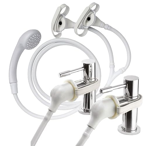 Image of Croydex Secura Shower Head and Hose - Easy Install Push On Shower Attachment for Bath Taps with 1750mm Hose Length, Straps to Secure, Rub Clean Nozzles and Compatible with Low or High Pressure Systems