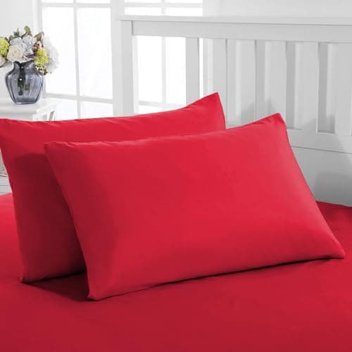 Image of PRIME LINENS Pillow Cases 2 Pack Standard Size Microfibre Pillow Cover with Envelop Closure Wrinkle Fade Resistant Pillowcases Machine Washable (Red, 50 x 75 Cm | Pack of 2)