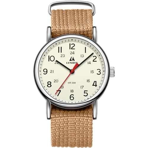 Image of LN LENQIN Mens Watches Military Watch Analog Quartz Watches for Men Army Tactical Sports Field Watch Easy Reader 38 mm Waterproof Men's Wrist Watches with Nylon Band (Yellow)