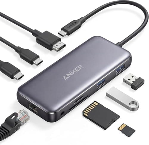 Image of Anker USB C Hub with Ethernet, 8-in-1 Multiport Ethernet Adapter with 4K 60Hz HDMI Port, 85W Power Delivery, 10Gbps USB C and 2 A Data Ports, microSD SD Card Reader, for MacBook Pro/XPS/iPad and More
