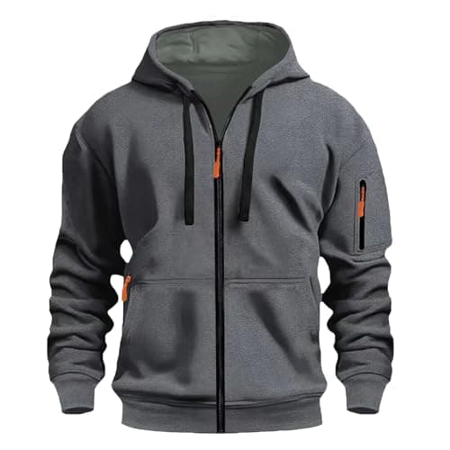 Image of LBL Men's Hoodies Casual Pullover Hooded Sweatshirt Long Sleeve Full Zip Hoody Tops With Kangaroo Pocket APH104 Dark Grey M
