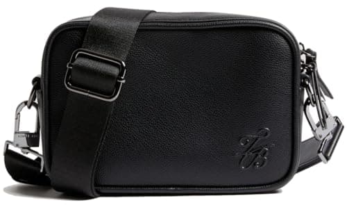 Image of Ted Baker Script Logo Faux Leather Men's Crossbody Bag, Black