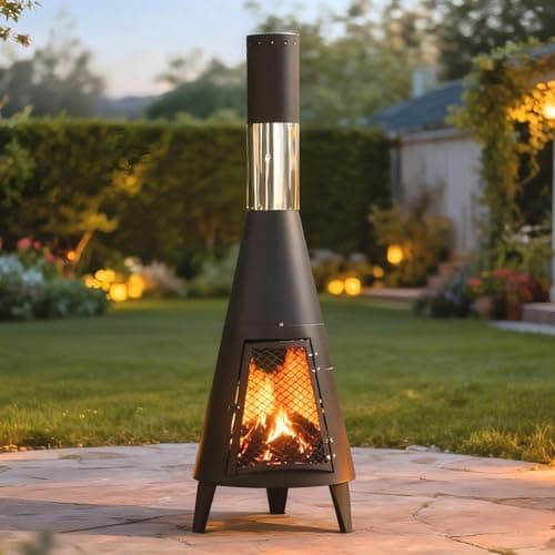 Image of steladomus Chiminea Outdoor Fireplace, Portable Fireplace Chimenea with Mat and Poker. Wood Burning Fire Pit for Patio Garden Camping Heating and Ambiance